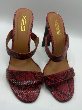 X2 Brand Red Snake-Print Strappy High Heel Sandals